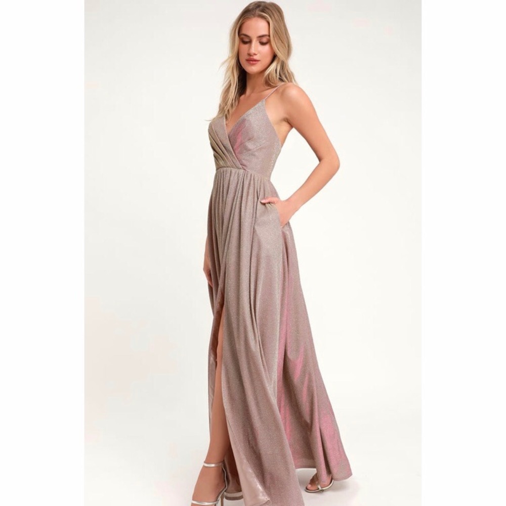 Lulus Alnair Iridescent Blush Glitter Maxi Dress